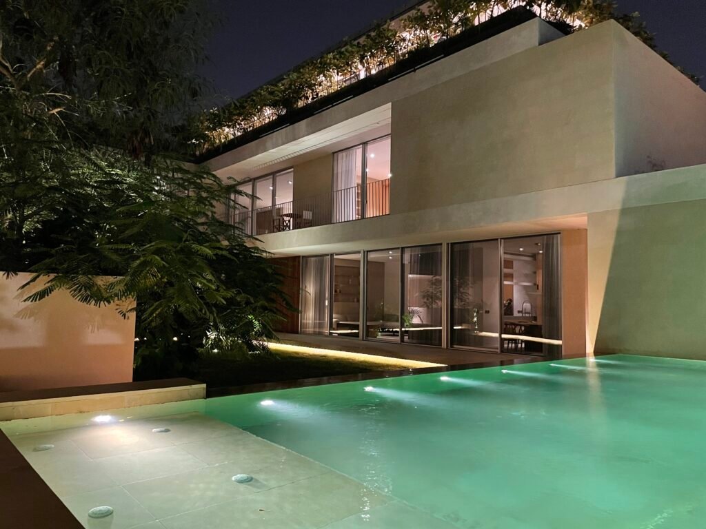 AM Villa NIght View with Swimming Pool