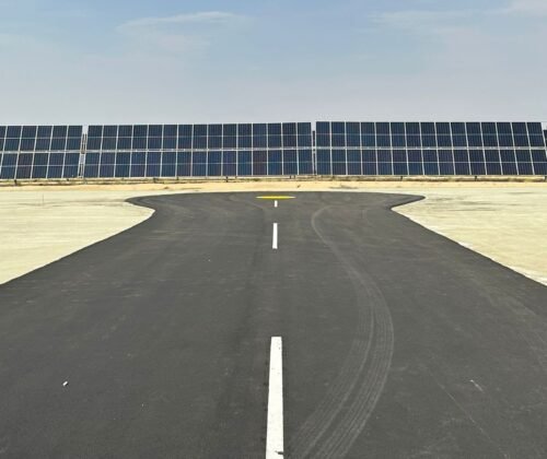 Asphalt road near Solar panel installation