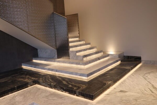 Modern exterior staircase with illuminated steps
