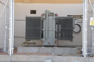 Electrical transformer installation setup outdoors