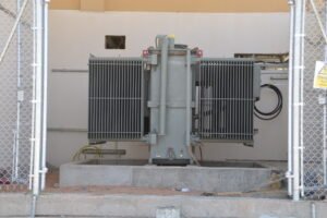 Electrical transformer installation setup outdoors