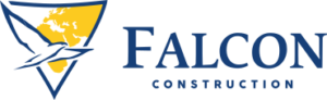 Falcon Construction brand text logo close-up
