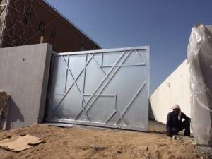 Building Gate with geometric metal design