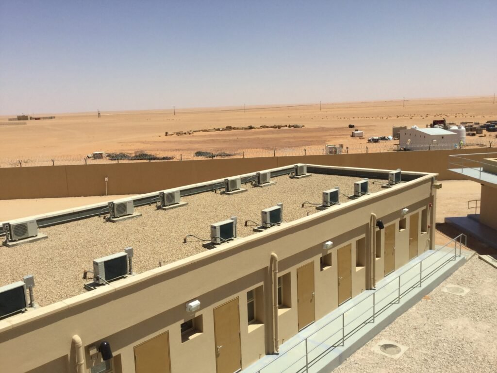 Building rooftop with HVAC installation in desert area - MEP projects in Saudi Arabia
