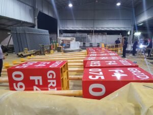 Warehouse storage area with packaged construction materials