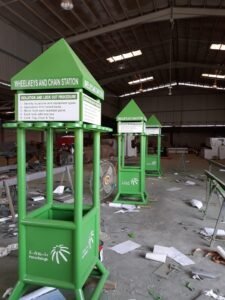 wheelkeys and chain station (newly manufactures) inside factory facility.